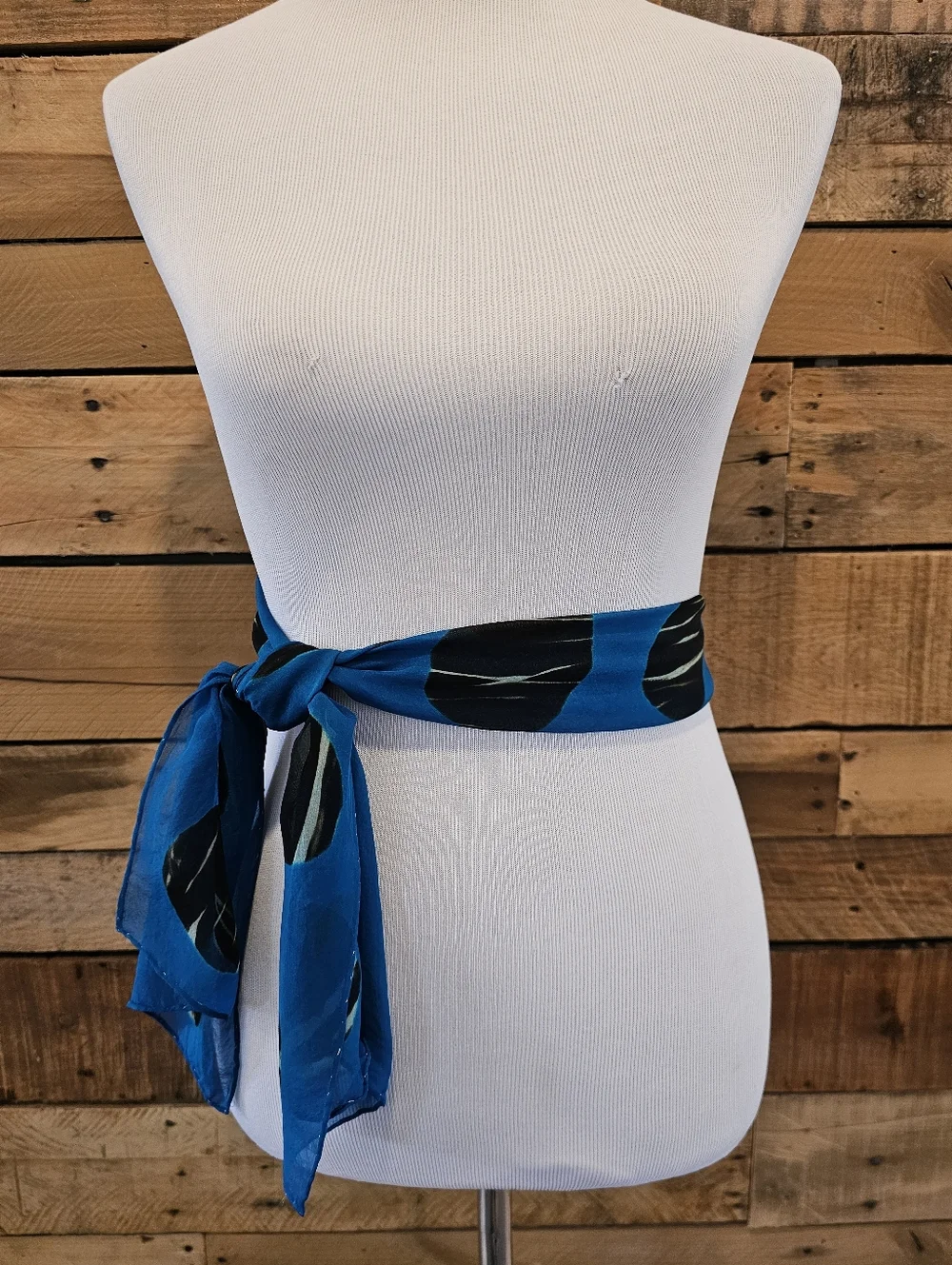 Sheer Peacock Blue Scarf with Black & White Zebra Striped Dots 9